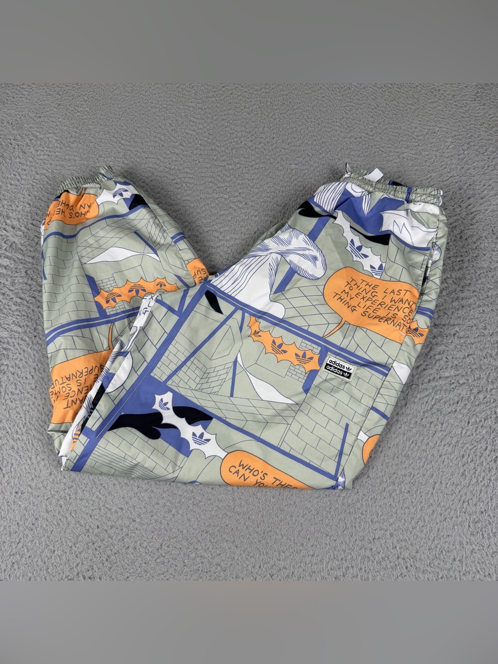 Adidas Track Pants Women XXS Green Cartoon Comic Graphic Lined Athletic Y2K